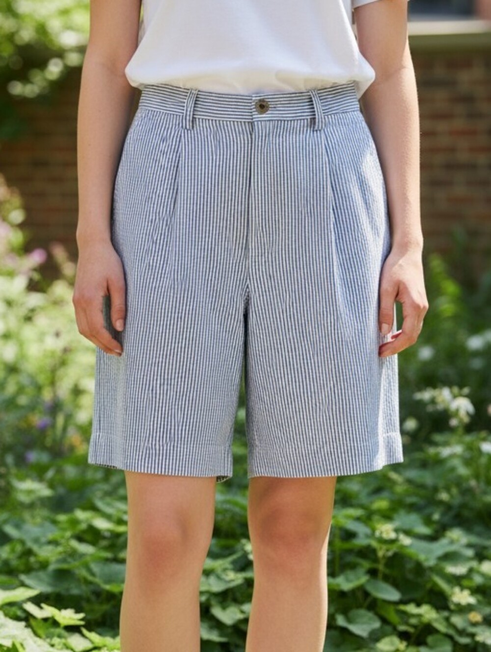 Lands' End Blue and White Seersucker Bermuda Shorts